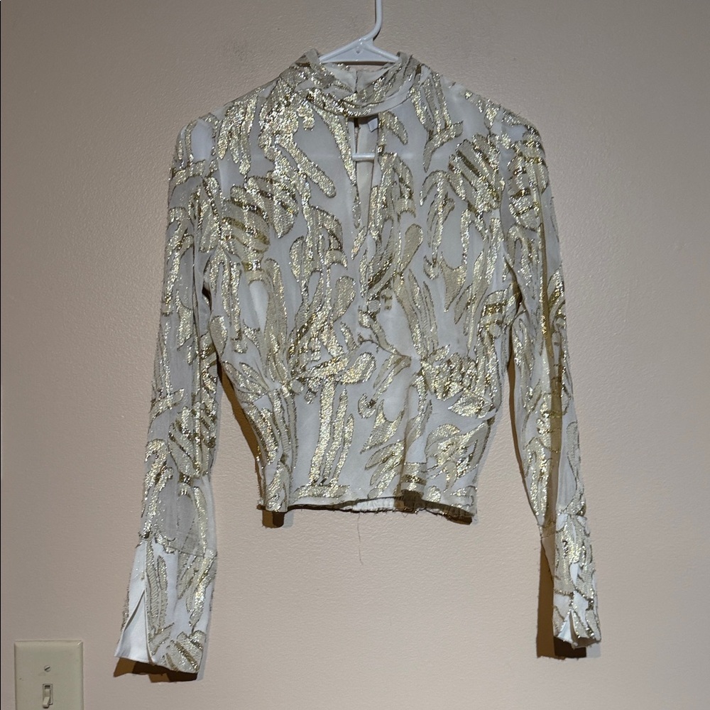 Parker White Top with Gold Metallic Leaf Design
